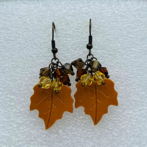 Brown Clay Leaf Cluster Earrings