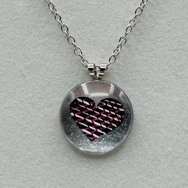 Hand Painted Heart in Red and White Necklace