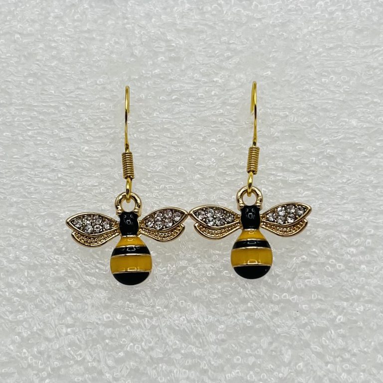 Gold Tone and Black Bee Earrings