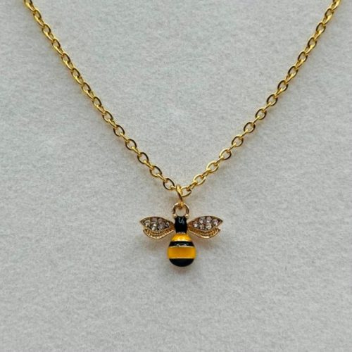 Gold Tone and Black Bee Necklace
