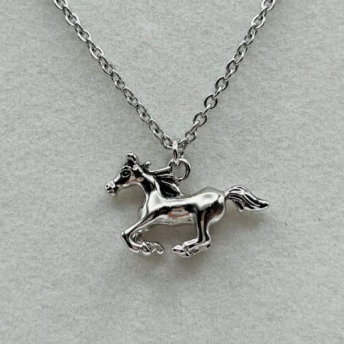 Antique Silver Running Horse Necklace