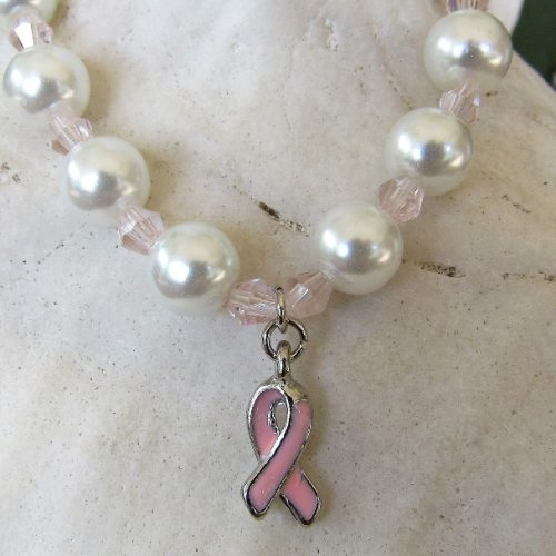 White Pearl Breast Cancer Awareness Bracelet
