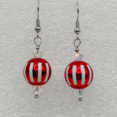 Red and White Christmas Ball Drop Earrings