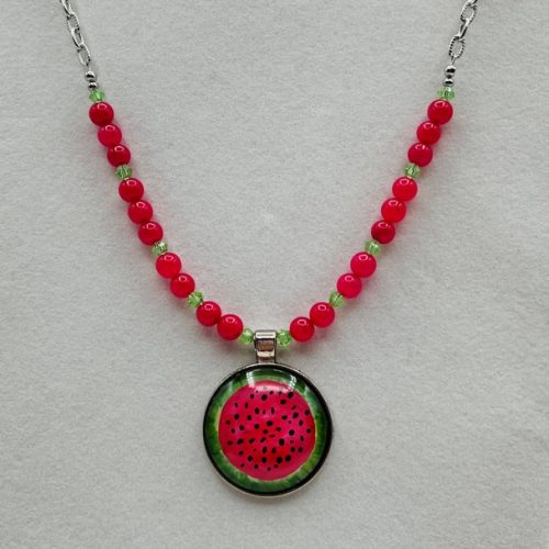 Hand Painted Watermelon Beaded Necklace