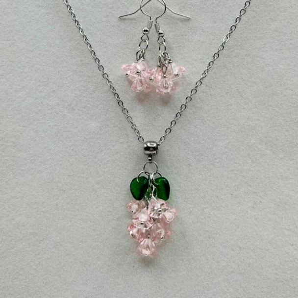 Pink Flower Cluster Necklace