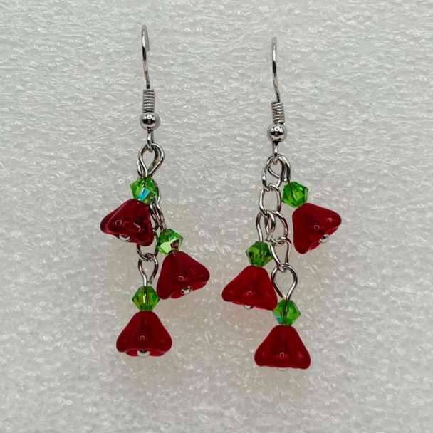 Red Flower Cascade Earrings